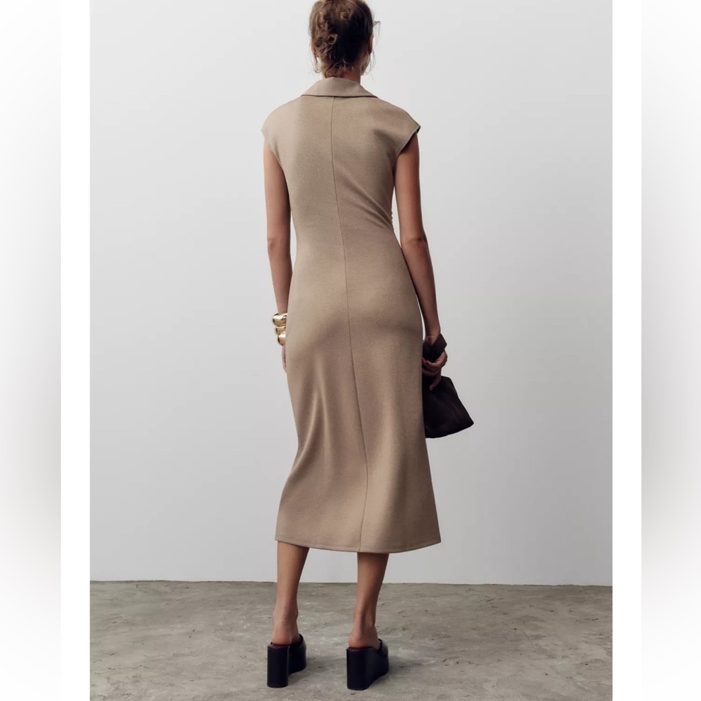 Zara Elegant Tan Midi Dress - Picture 5 of 11